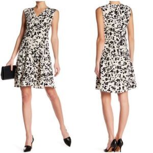 Vince Women's Confetti Print Sleeveless V-neck Silk Mini Dress Black White Sz 2